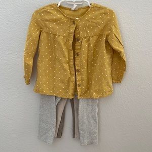 H&M 3 piece yellow long sleeve shirt with tan/brown/gray leggings 18 month size
